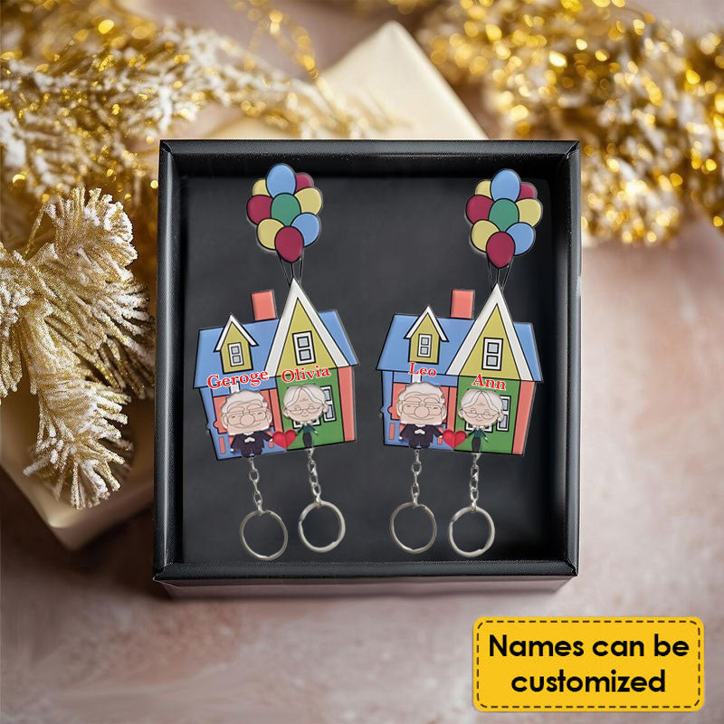 Personalized Couple Keychain & Fridge Magnet - "Up" House Design - Custom Acrylic Gift