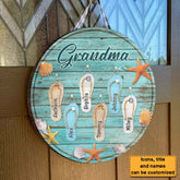 Personalized Gift For Grandma Flip Flop Beach Summer Vacation Round Wood Sign