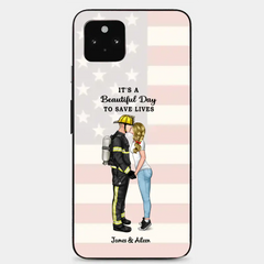 It's A Beautiful Day To Save Lives - Personalized Phone Case, Couple Portrait, Firefighter, EMS, Nurse, Police Officer, Military, Gifts by Occupation