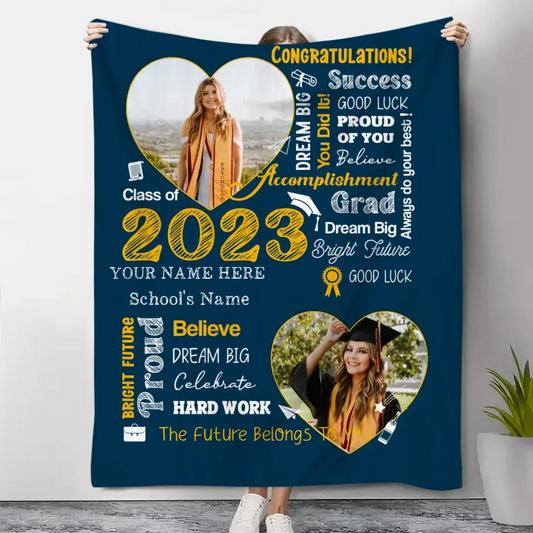 Personalisierte Word-Art-Abschlussdecke mit Foto, Abschlussgeschenk der Klasse 2023, Abschlussgeschenk für Tochter