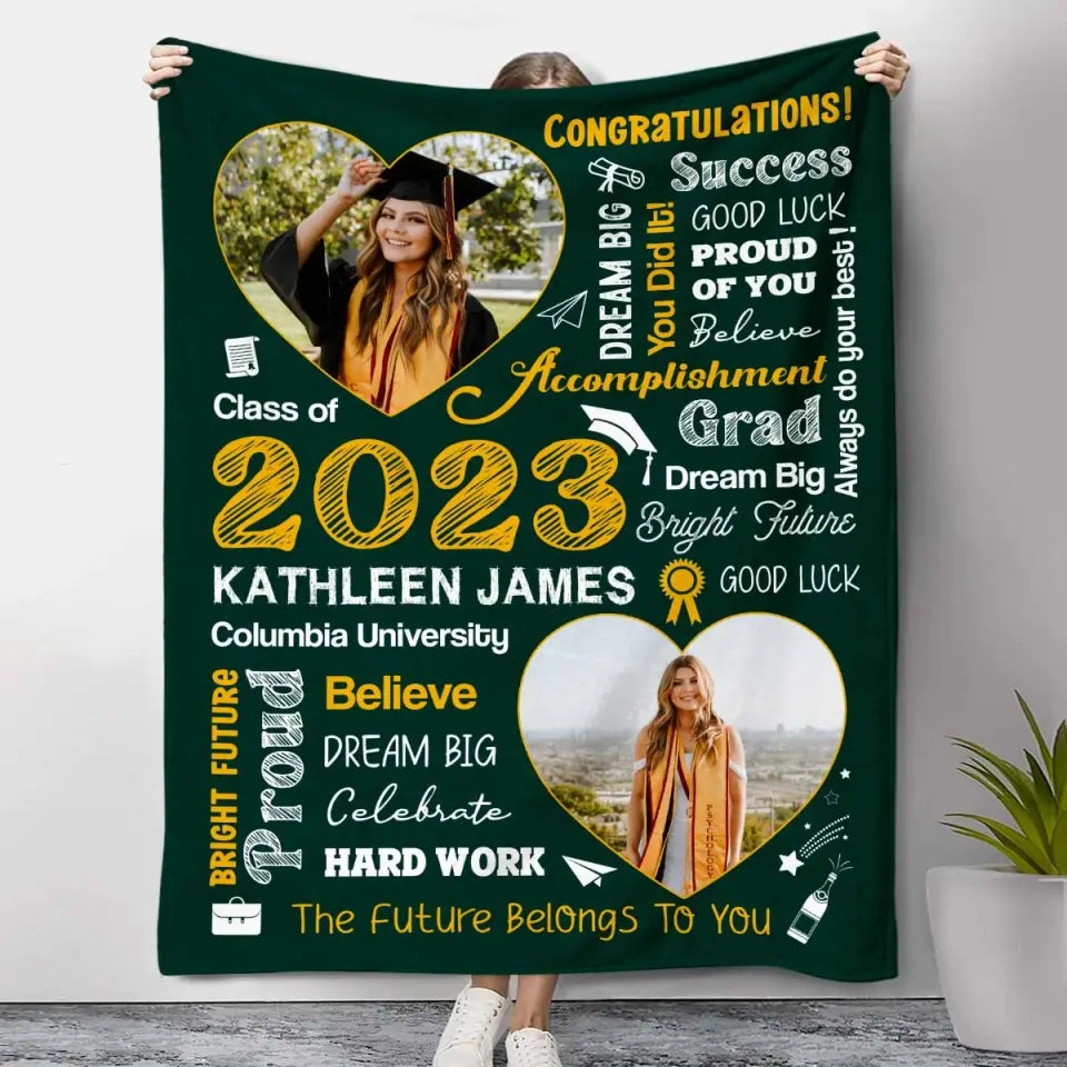 Personalisierte Word-Art-Abschlussdecke mit Foto, Abschlussgeschenk der Klasse 2023, Abschlussgeschenk für Tochter
