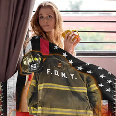 Feuerwehrmann-Us-Flaggen-Rüstung und Name, individuelle Decke, Geschenk für Feuerwehrmann, Feuerwehrmann