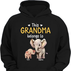 Personalize this grandma's clothes with elephant children's names printed on them