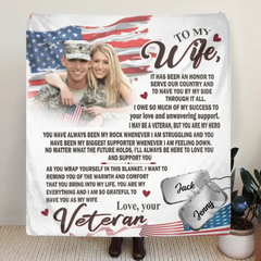 Benutzerdefinierte personalisierte einlagige Fleece-/Quiltdecke mit Foto – Geschenkidee für die Frau des Veteranen/Geschenk für sie/Muttertagsgeschenk für die Frau vom Ehemann