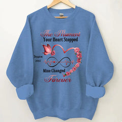Memorial Butterfly Heart Infinity, Der Moment, in dem dein Herz stehen blieb, meins veränderte sich für immer, personalisiertes T-Shirt und Kapuzenpullover