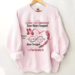 Memorial Butterfly Heart Infinity, Der Moment, in dem dein Herz stehen blieb, meins veränderte sich für immer, personalisiertes T-Shirt und Kapuzenpullover