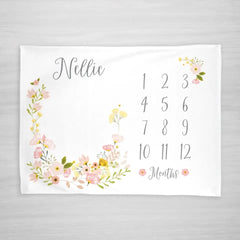 Baby-Meilenstein-Decke für den Monat Mädchen – Blüte, Mädchen, personalisierte Babydecke