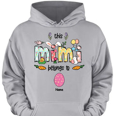 Oster-Mimi-Shirt, personalisiertes Oma-Shirt, dieses Mimi gehört zu Kindernamen-Shirt, Oster-Shirt, Ostergeschenk für Mimi, Mimi-Häschen-Shirt