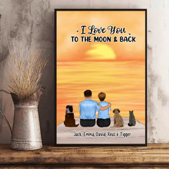 „I Love You to the Moon and Back“, Paar mit Hund/Katze – personalisierte Geschenke, individuelles Poster für Paare, Geschenke für Krankenschwestern, Geschenke für Polizisten