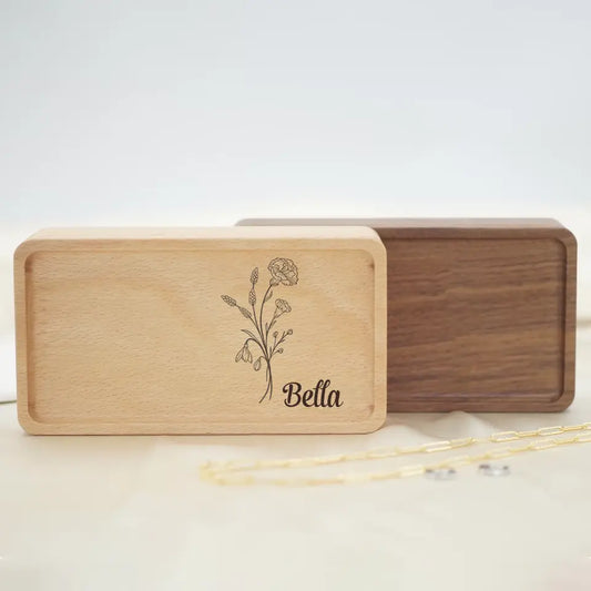 Reiseetui mit individuellem Namen – personalisierte individuelle Holz-Schmuckschatulle – Geschenk für Mama, Oma, Familienmitglieder