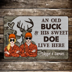 Ein alter Bock und sein süßes Reh – personalisierte Geschenke, individuelle Jagd-Fußmatte für Paare, Jagdliebhaber