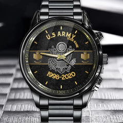 Personalisierte US-Veteranen-/Soldatuhr aus schwarzem Edelstahl, bedruckt