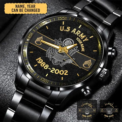 Personalisierte US-Veteranen-/Soldatuhr aus schwarzem Edelstahl, bedruckt