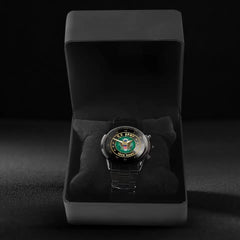Personalisierte US-Veteranen-/Soldatuhr aus schwarzem Edelstahl