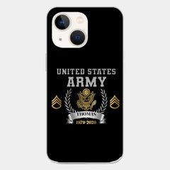 Personalisierte Handyhülle mit individuellem Namen und Uhrzeit im US-Armee-Rang-Camouflage-Design bedruckt