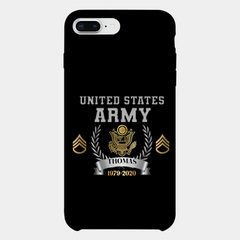 Personalisierte Handyhülle mit individuellem Namen und Uhrzeit im US-Armee-Rang-Camouflage-Design bedruckt