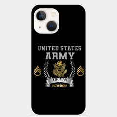 Personalisierte Handyhülle mit individuellem Namen und Uhrzeit im US-Armee-Rang-Camouflage-Design bedruckt