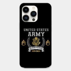 Personalisierte Handyhülle mit individuellem Namen und Uhrzeit im US-Armee-Rang-Camouflage-Design bedruckt