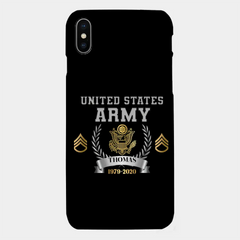 Personalisierte Handyhülle mit individuellem Namen und Uhrzeit im US-Armee-Rang-Camouflage-Design bedruckt