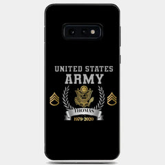 Personalisierte Handyhülle mit individuellem Namen und Uhrzeit im US-Armee-Rang-Camouflage-Design bedruckt