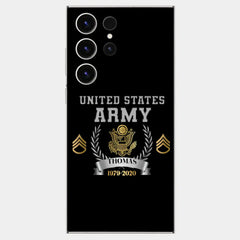 Personalisierte Handyhülle mit individuellem Namen und Uhrzeit im US-Armee-Rang-Camouflage-Design bedruckt