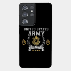 Personalisierte Handyhülle mit individuellem Namen und Uhrzeit im US-Armee-Rang-Camouflage-Design bedruckt