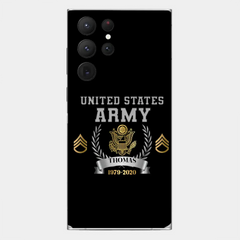Personalisierte Handyhülle mit individuellem Namen und Uhrzeit im US-Armee-Rang-Camouflage-Design bedruckt