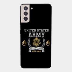 Personalisierte Handyhülle mit individuellem Namen und Uhrzeit im US-Armee-Rang-Camouflage-Design bedruckt