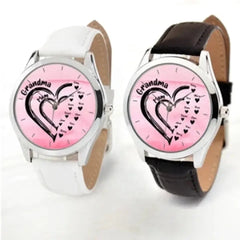 Personalized Grandma & Mom Heart Kid Names Women Watch Leather Band Printed