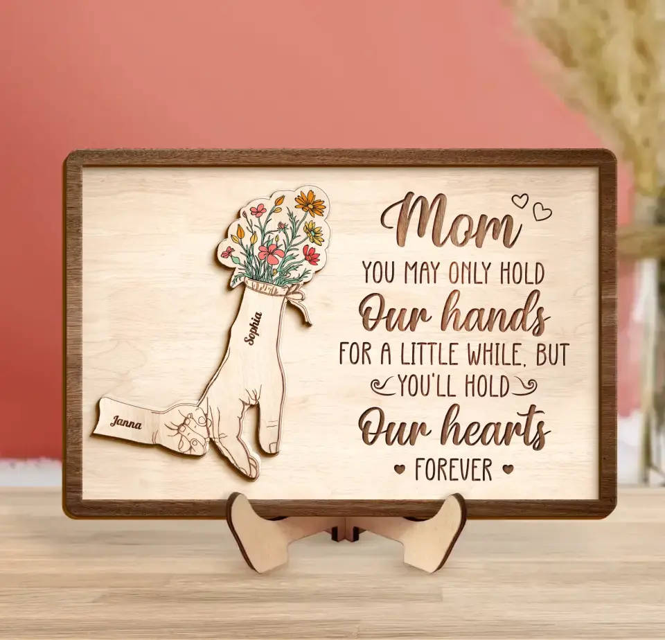 Custom Personalized Mom Custom 2 Layered Wooden Art - Upto 10 Kids - Gift Idea For Mother's Day - You'll Hold Our Hearts Forever
