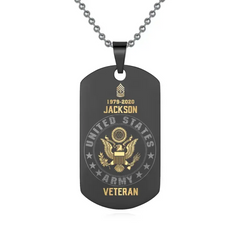 Personalisierte US-Armee-Veteranen-Rang-Camouflage-Halskette mit individuellem Namen und Uhrzeit, bedruckt