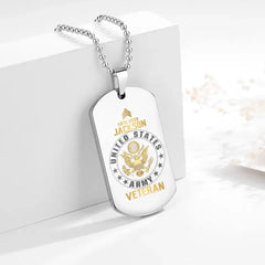 Personalisierte US-Armee-Veteranen-Rang-Camouflage-Halskette mit individuellem Namen und Uhrzeit, bedruckt
