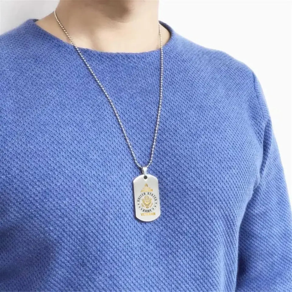 Personalisierte US-Armee-Veteranen-Rang-Camouflage-Halskette mit individuellem Namen und Uhrzeit, bedruckt