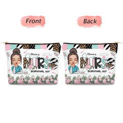 Krankenschwester-Survival-Kit mit rosa Blumenmuster – personalisierte, individuelle Schminktasche aus Segeltuch – Krankenschwestertag, Anerkennungsgeschenk für Krankenschwester
