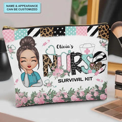 Krankenschwester-Survival-Kit mit rosa Blumenmuster – personalisierte, individuelle Schminktasche aus Segeltuch – Krankenschwestertag, Anerkennungsgeschenk für Krankenschwester