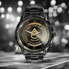 Personalisierte US-Veteranen-/Soldatuhr aus schwarzem Edelstahl