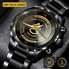 Personalisierte US-Veteranen-/Soldatuhr aus schwarzem Edelstahl