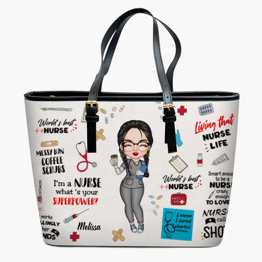 Personalisierte Leder-Eimertasche – Geschenk für Krankenschwester – Weltbeste Krankenschwester