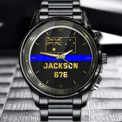 Personalisierte Australian Police Thin Blue Line-Uhr mit individuellem Namen und Ausweis, bedruckt