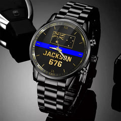 Personalisierte Australian Police Thin Blue Line-Uhr mit individuellem Namen und Ausweis, bedruckt