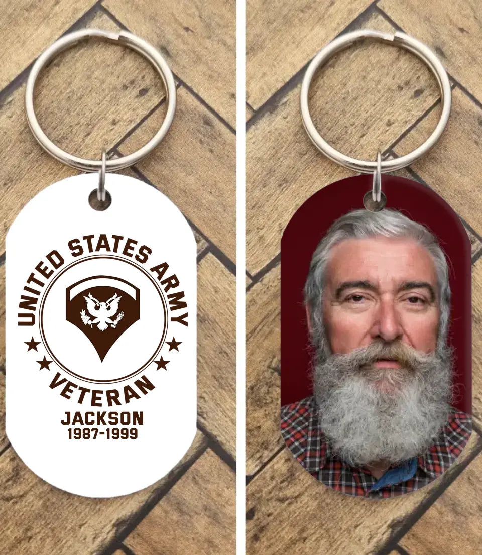 Personalisierter handgefertigter Schlüsselanhänger aus Metall für US-Militärveteranen