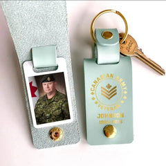 Personalized Upload Your Canadian Veteran Photo Canadian Army Custom Rank & Name Leather Keychain Printed