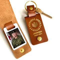 Personalized Upload Your Canadian Veteran Photo Canadian Army Custom Rank & Name Leather Keychain Printed