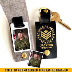 Personalized Upload Your Canadian Veteran Photo Canadian Army Custom Rank & Name Leather Keychain Printed