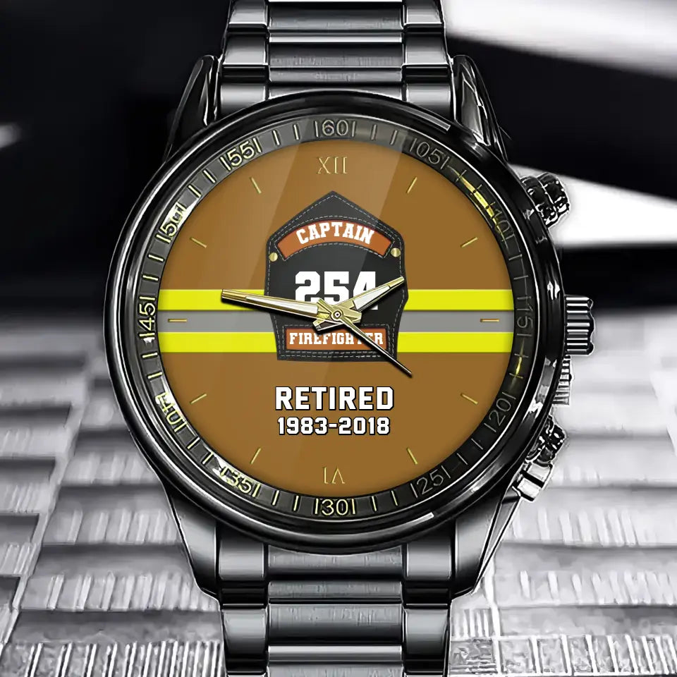 Custom Firefighter Helmet Shields Badge Watch with Personalized Time & ID