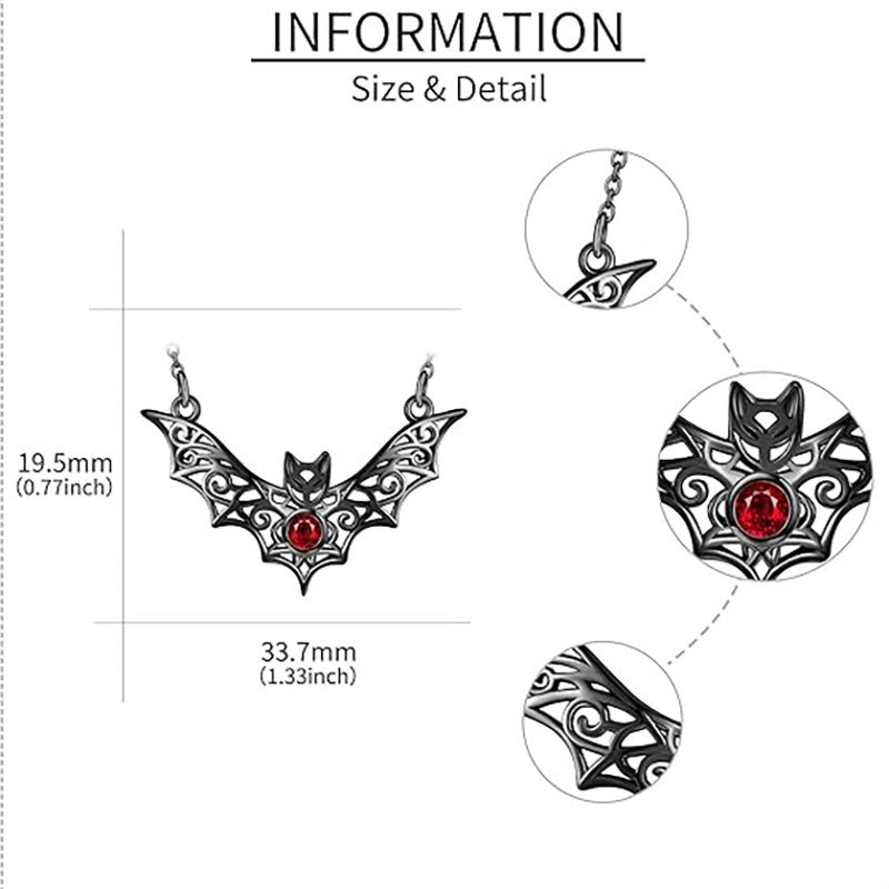 Gothic Ruby Bat Pendant Necklace – Hollow Winged Halloween Jewelry