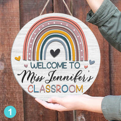 Lehrer-Klassenzimmer-Türschild, personalisiertes Lehrer-Türschild, Regenbogen-Lehrerschild, Lehrer-Geschenkidee