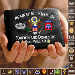 Custom Veteran's Leather Wallet -  Against All Enemies, Foreign and Domestic