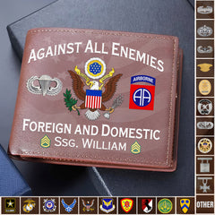 Custom Veteran's Leather Wallet -  Against All Enemies, Foreign and Domestic