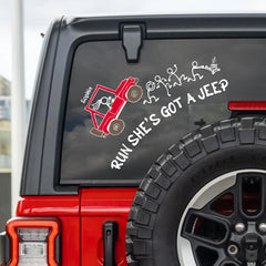Run She’s Got a Jeep Decal - Customized with Your Car and Name